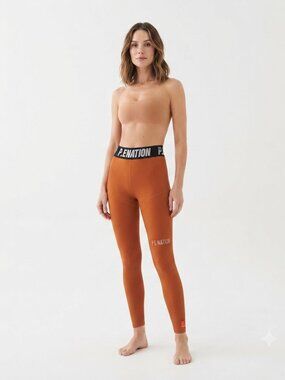 PE NATION ORANGE BLACK WHITE LOGO ELASTIC BAND LEGGINGS - XS